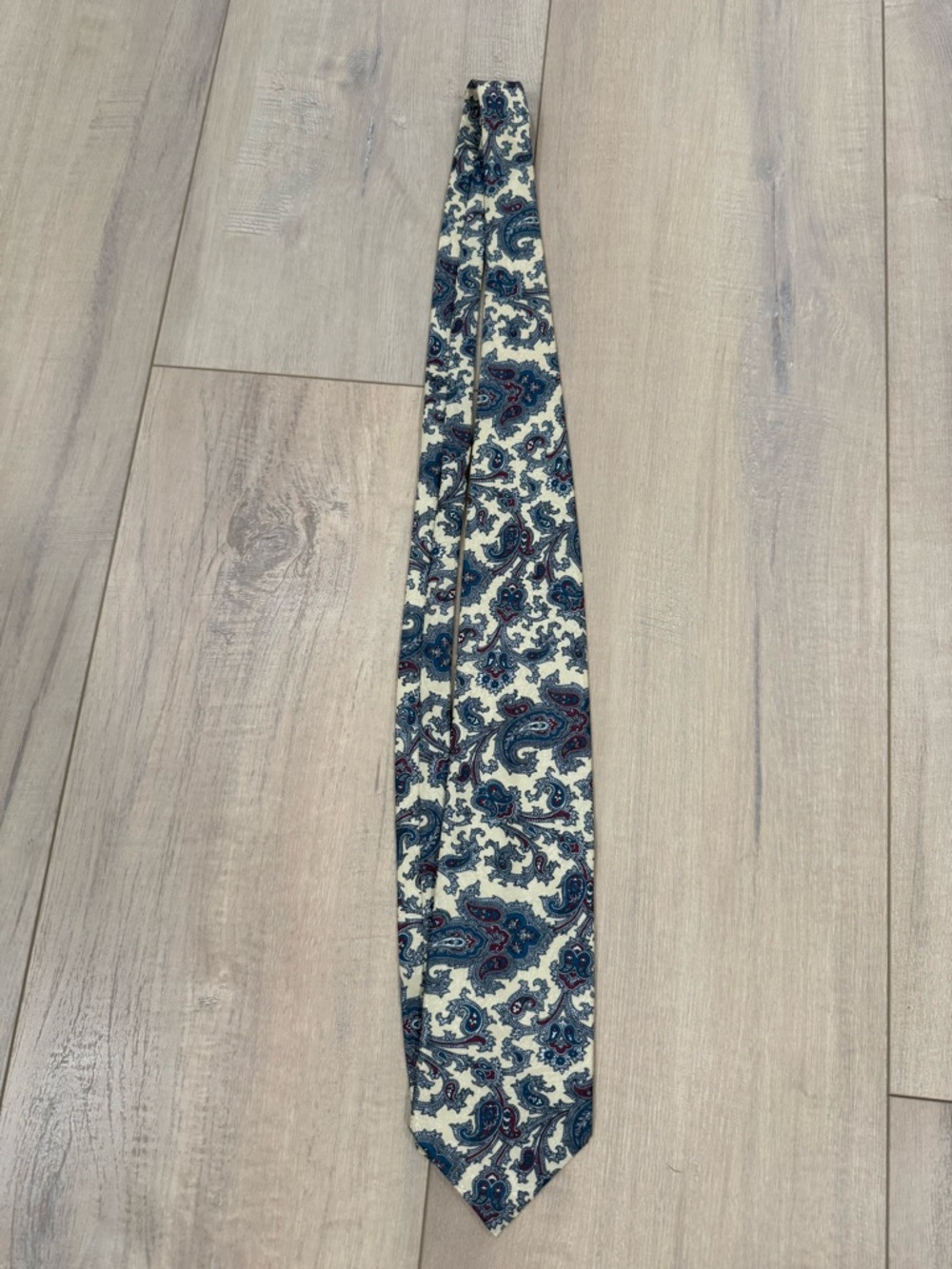 Christian Dior Cream Tie with Blue and Red Paisley Pattern